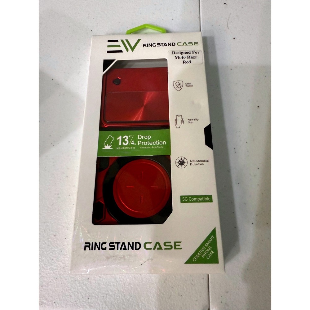 Electronic World Moto Razr Ring Stand Case Red 13ft Drop Protection MOTRZ-RG-RED